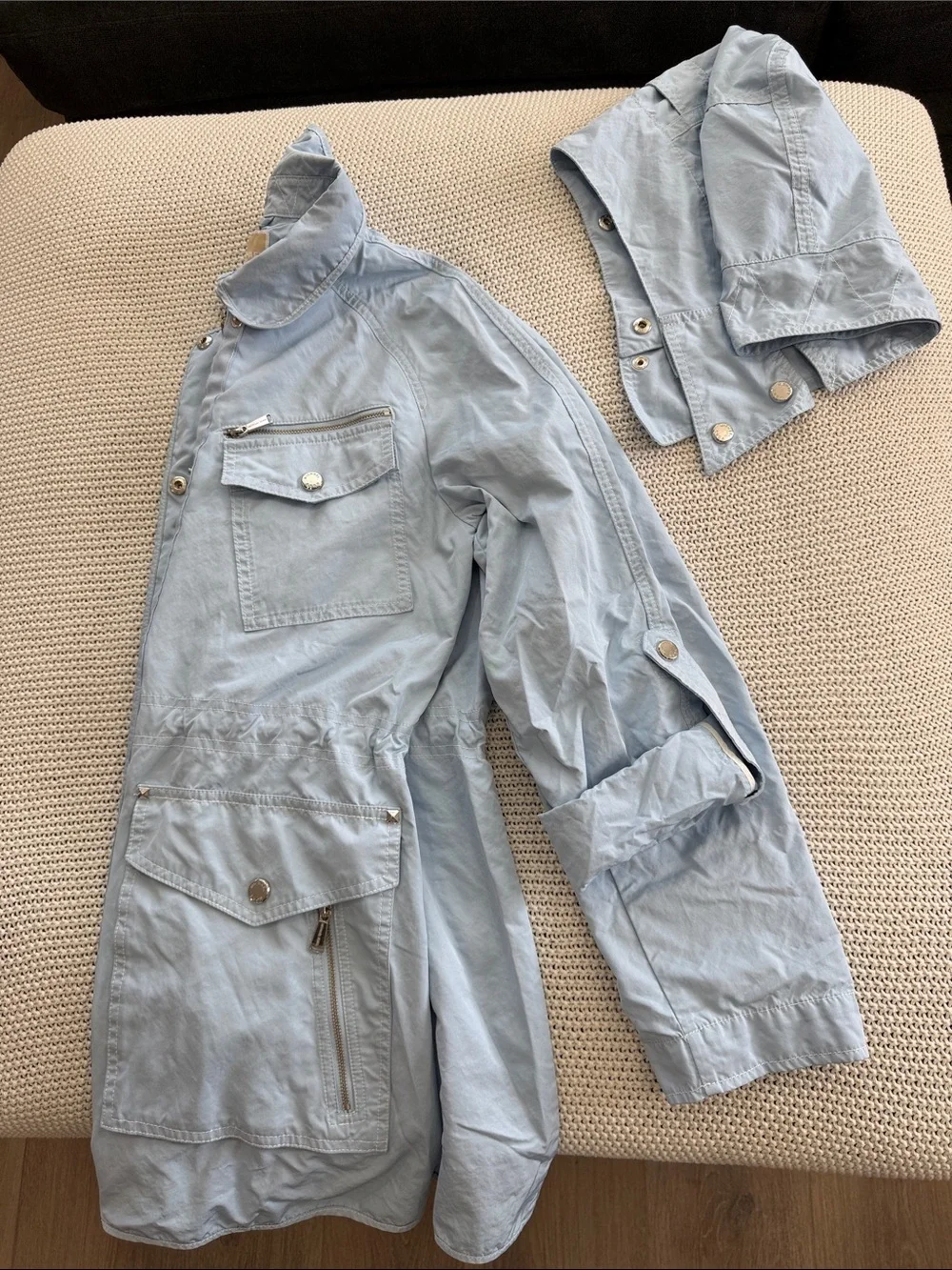 Michael Kors Light Blue Hooded Utility Jacket